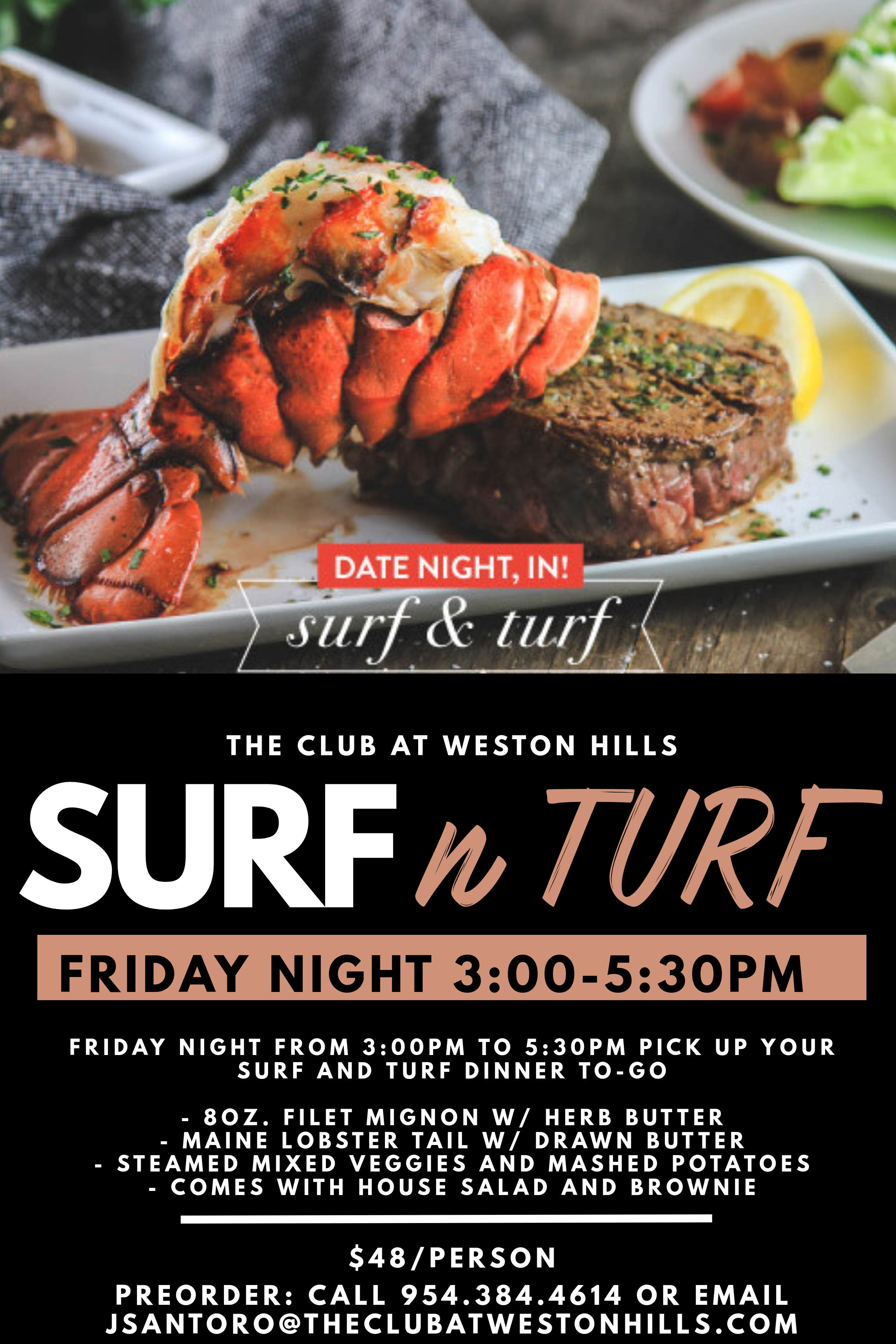 Surf n Turf To-Go Offer | The Club at Weston Hills | 2020-04-24